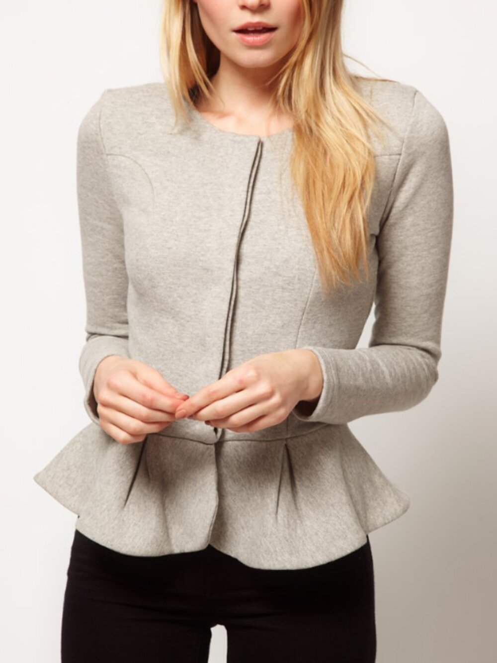 ASOS Light Gray Peplum Jersey Jacket Sweatshirt Size Small